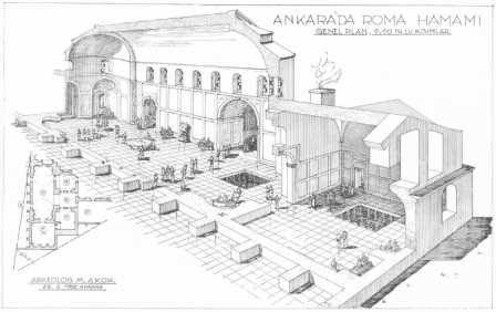 Roma Hamam tepidarium orta büyük salon-Akok 1969 (Planj 10)